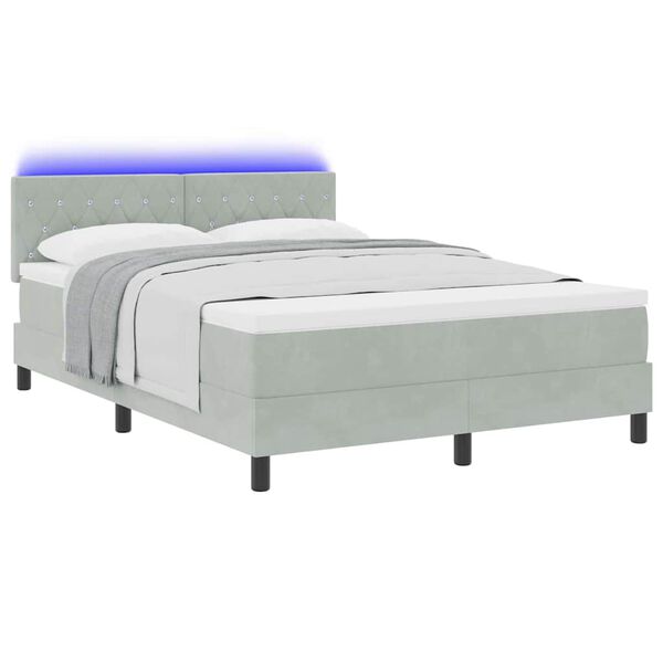vidaXL Lit &agrave; ressort LED avec matelas Gris clair 160 x 200 cm Velours