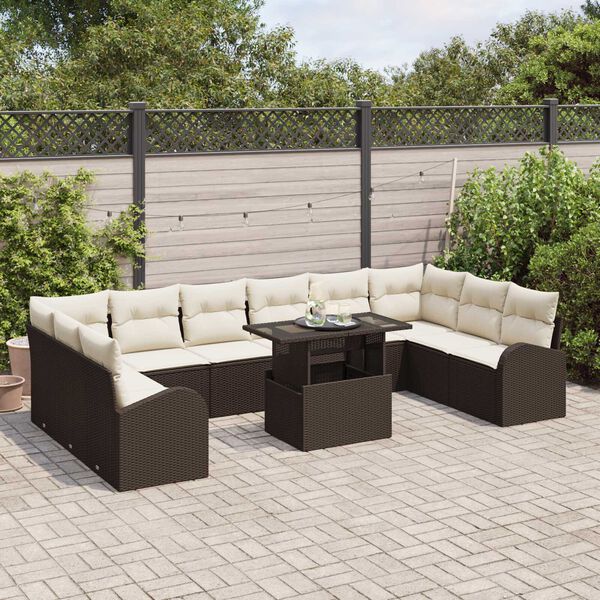 vidaXL Ensemble de canap&eacute; de jardin 11 pcs Marron Poly rotin
