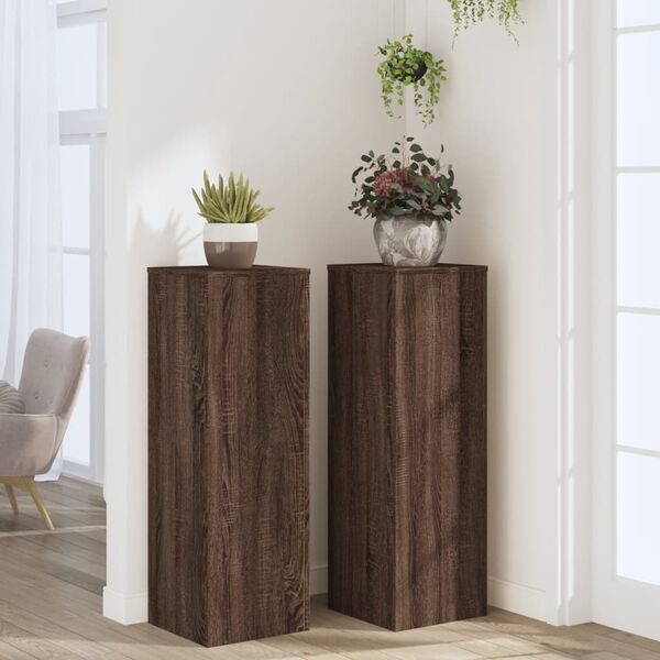 vidaXL Supports pour plantes 2 pcs ch&ecirc;ne marron bois d'ing&eacute;nierie