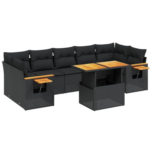 vidaXL Salon de jardin 8 pcs avec coussins noir r&eacute;sine tress&eacute;e