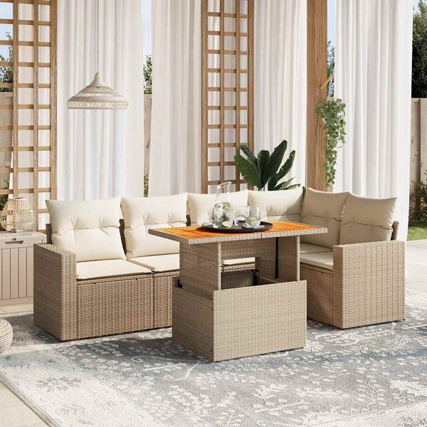 vidaXL Salon de jardin avec coussins 6 pcs beige r&eacute;sine tress&eacute;e