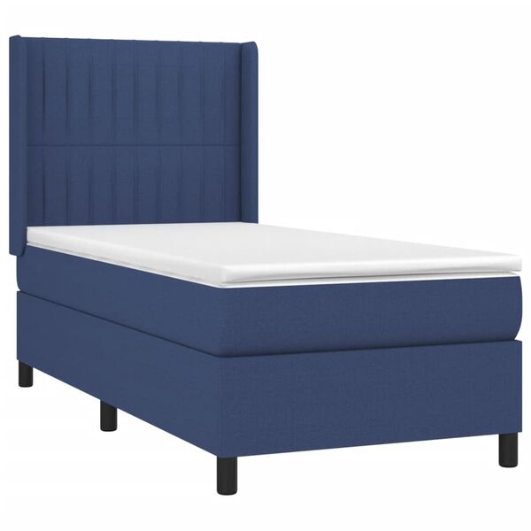 vidaXL Sommier &agrave; lattes de lit avec matelas Bleu 90x190 cm Tissu