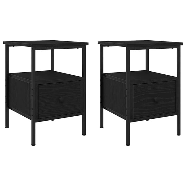 vidaXL Cabinet de chevet avec tiroir 2 pcs Ch&ecirc;ne noir 34 x 36 x 50 cm