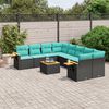vidaXL Salon de jardin 9 pcs avec coussins noir r&eacute;sine tress&eacute;e