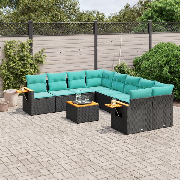 vidaXL Salon de jardin 9 pcs avec coussins noir r&eacute;sine tress&eacute;e