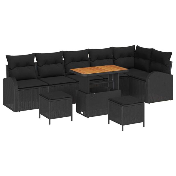 vidaXL Ensemble de canap&eacute; de jardin avec coussin 9 pcs Noir polyrotin