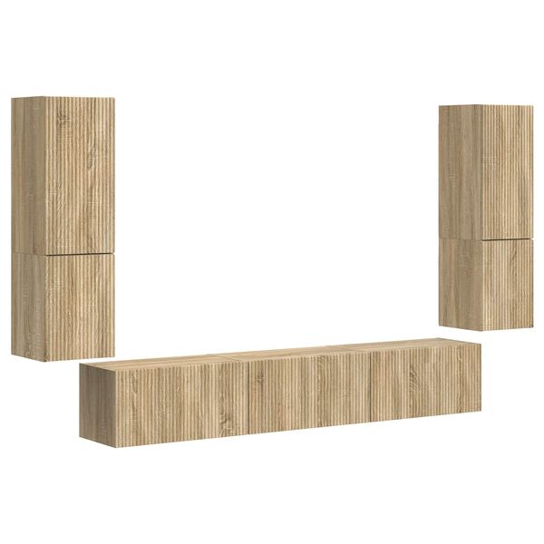 vidaXL Ensemble meuble TV 4 pcs Ch&ecirc;ne Sonoma Bois d'ing&eacute;nierie