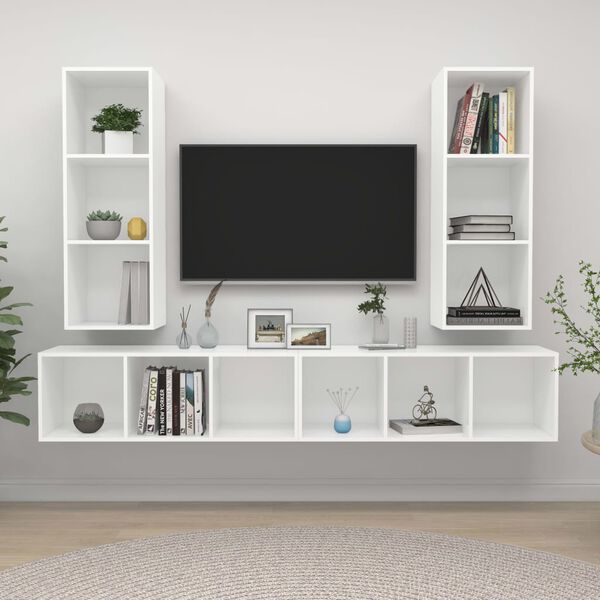 vidaXL Meubles TV muraux 4 pcs Blanc Bois d'ingénierie