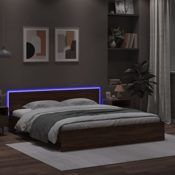 vidaXL Cadre de lit avec LED sans matelas ch&ecirc;ne marron 180x200 cm