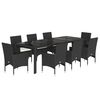 vidaXL Ensemble &agrave; manger de jardin et coussins 9 pcs noir rotin verre