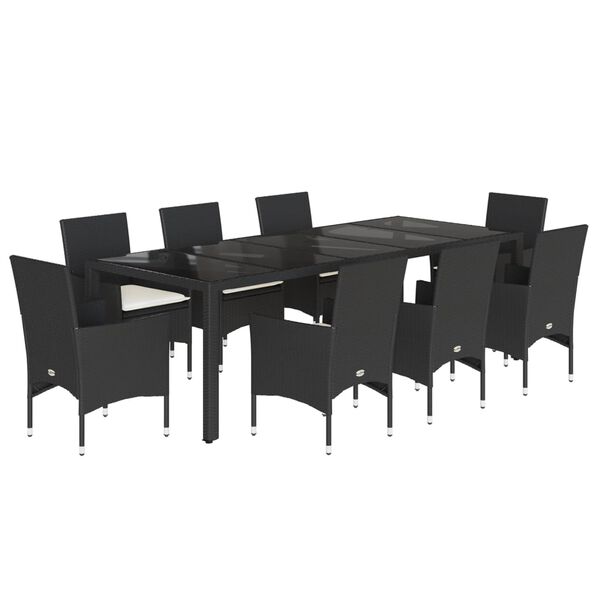 vidaXL Ensemble &agrave; manger de jardin et coussins 9 pcs noir rotin verre