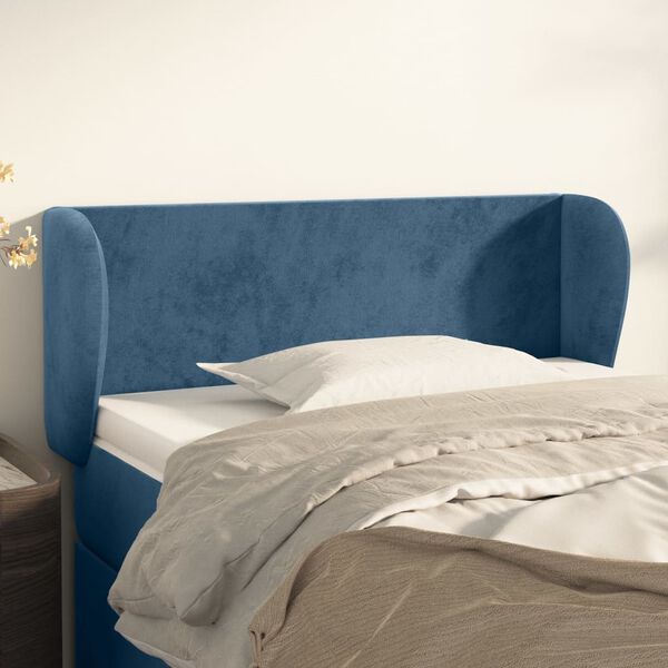 vidaXL T&ecirc;te de lit avec oreilles Bleu fonc&eacute; 103x23x78/88 cm Velours