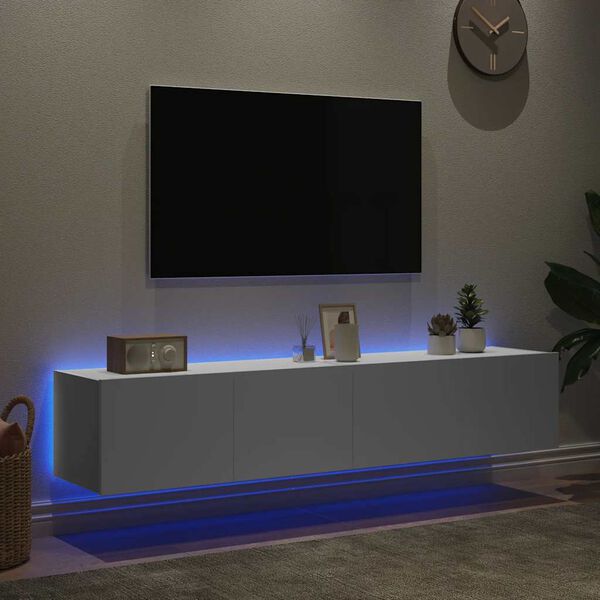 vidaXL Meubles TV muraux avec lumi&egrave;res LED 2 pcs blanc 80x35x31 cm