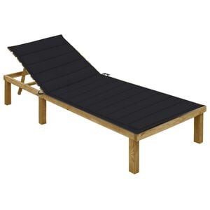 vidaXL Chaise longue avec coussin noir Bois de pin impr&eacute;gn&eacute;
