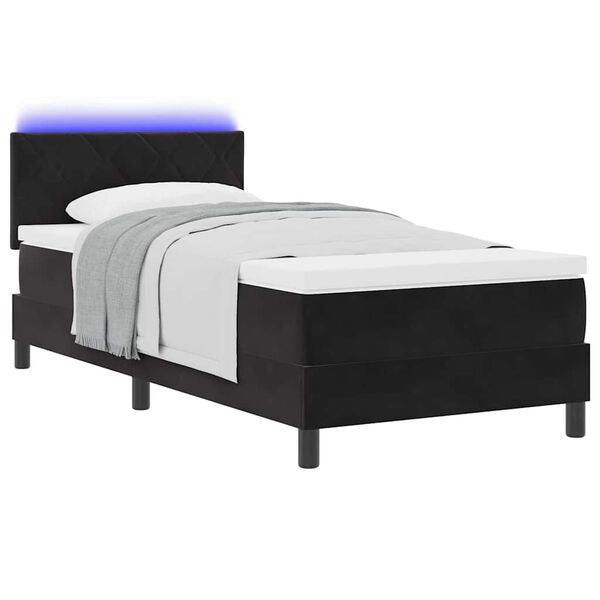 vidaXL Lit &agrave; ressort LED avec matelas Noir 90 x 200 cm Velours