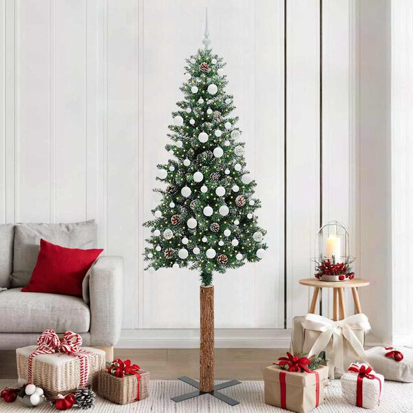 vidaXL Sapin de No&euml;l mince Vert 210 cm PVC et bois de pin massif