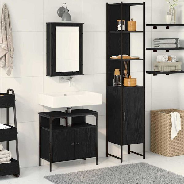 vidaXL Ensemble de mobilier de salle de bain 3 pcs Ch&ecirc;ne noir