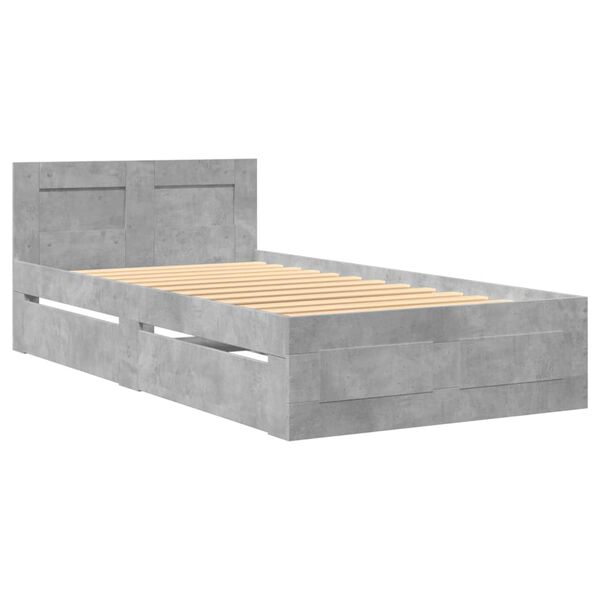 vidaXL Cadre de lit et tête de lit sans matelas gris béton 90x200 cm