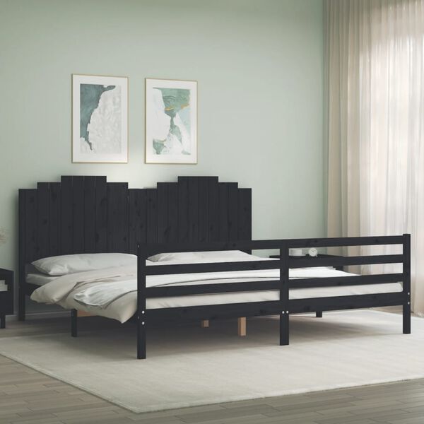 vidaXL Cadre de lit sans matelas noir 200x200 cm bois massif