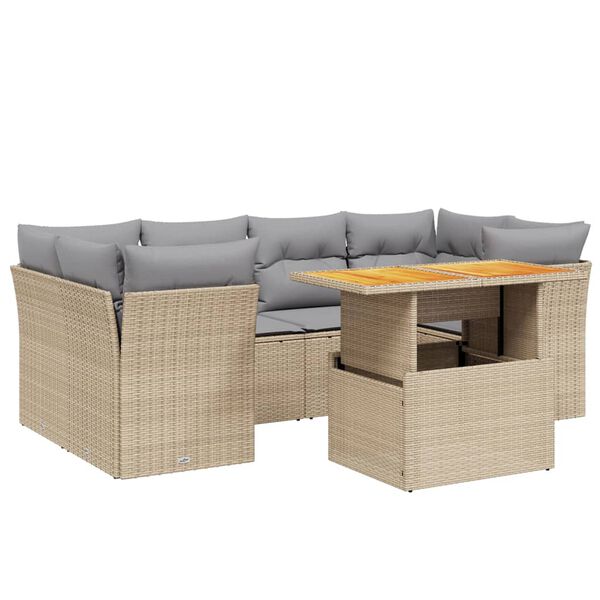 vidaXL Salon de jardin avec coussins 7 pcs beige r&eacute;sine tress&eacute;e