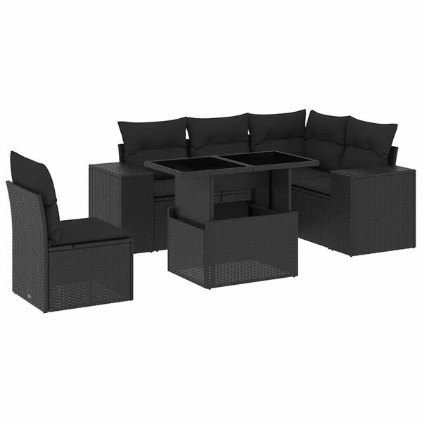 vidaXL Salon de jardin 6 pcs avec coussins noir r&eacute;sine tress&eacute;e
