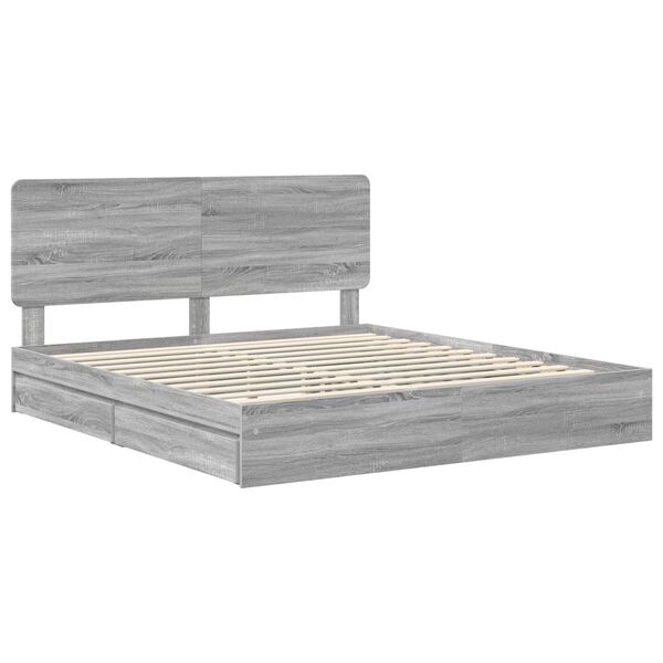 vidaXL Lit de Rangement Gris Sonoma 180 x 200 cm Bois d'ing&eacute;nierie