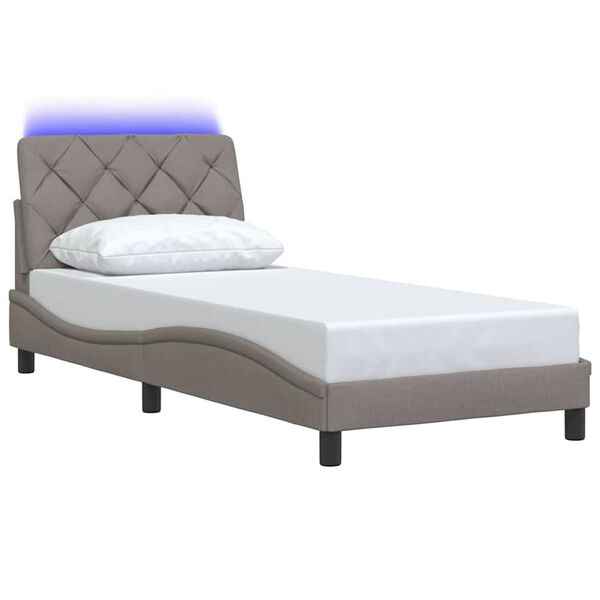 vidaXL Cadre de lit avec LED sans matelas taupe 90x200 cm tissu