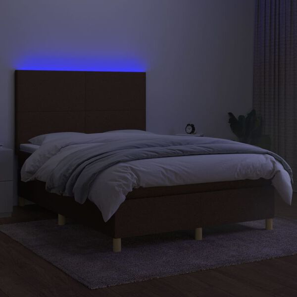 vidaXL Sommier &agrave; lattes de lit matelas et LED Marron fonc&eacute; 140x200 cm