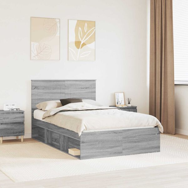 vidaXL Cadre de lit Gris Sonoma 135 x 190 cm Bois de pin massif