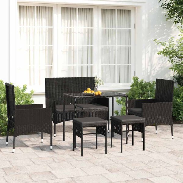 vidaXL Salon de jardin 6 pcs avec coussins Noir Résine tressée