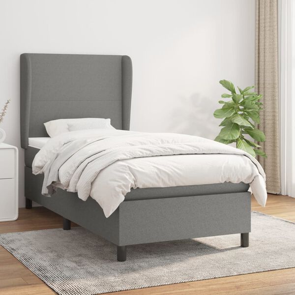 vidaXL Sommier &agrave; lattes de lit avec matelas Gris fonc&eacute; 100x200cm Tissu
