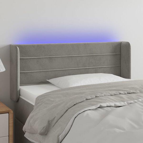 vidaXL Tête de lit à LED Gris clair 93x16x78/88 cm Velours
