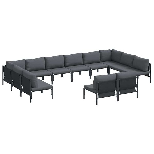 vidaXL Ensemble de canapé de jardin avec coussin 12 pcs Noir Acier