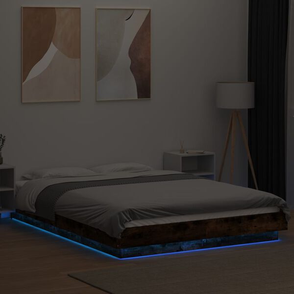 vidaXL Cadre de lit et lumi&egrave;res LED sans matelas ch&ecirc;ne fum&eacute; 120x200 cm