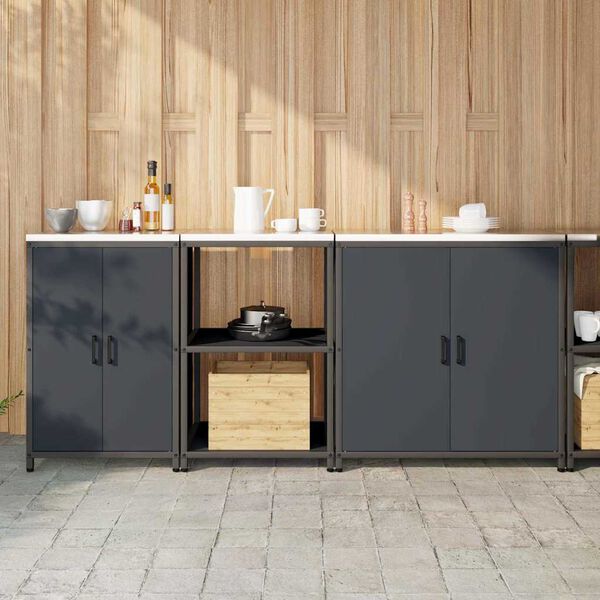 vidaXL Ensemble de rangement cuisine Autre 3 pcs Anthracite Acier