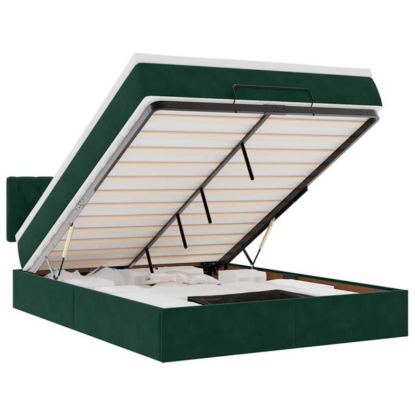 vidaXL Cadre de lit ottoman avec matelas vert fonc&eacute; 140x200 cm velours