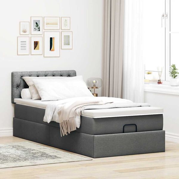 vidaXL Cadre de lit ottoman avec matelas gris fonc&eacute; 90x190 cm tissu