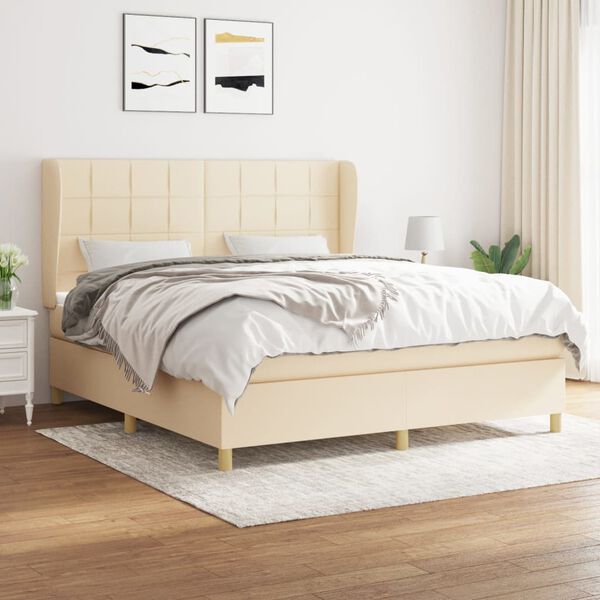 vidaXL Sommier &agrave; lattes de lit avec matelas Cr&egrave;me 180x200 cm Tissu