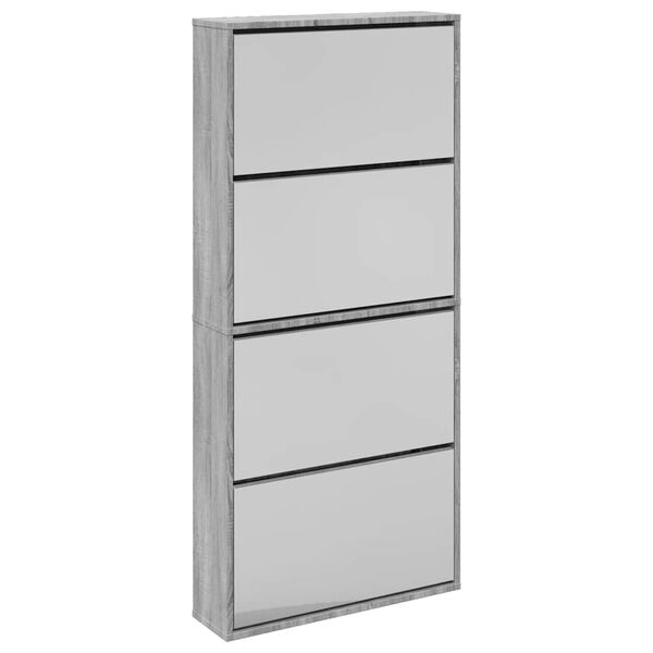 vidaXL Armoire &agrave; chaussures miroir 4 niveaux sonoma gris 63x17x134 cm
