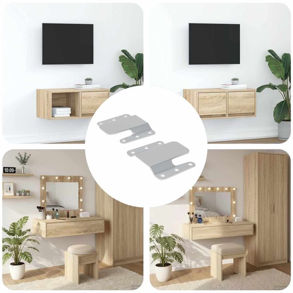 vidaXL Support de montage encastr&eacute; 2 pcs Argent&eacute; 75 x 66 x 1,4 mm