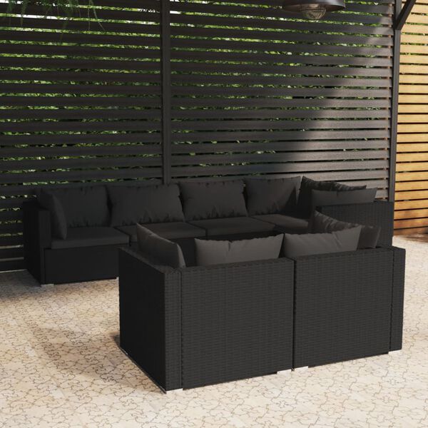 vidaXL Salon de jardin 7 pcs avec coussins Noir R&eacute;sine tress&eacute;e
