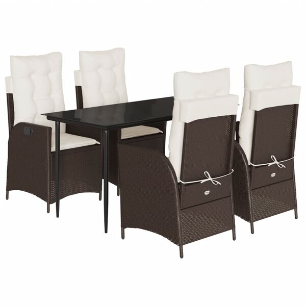 vidaXL Ensemble &agrave; manger de jardin 5 pcs et coussins marron poly rotin