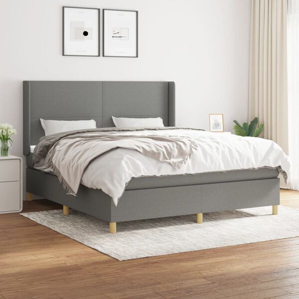vidaXL Sommier &agrave; lattes de lit avec matelas Gris fonc&eacute; 160x200cm Tissu