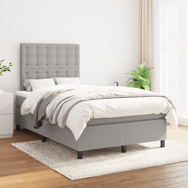 vidaXL Sommier &agrave; lattes de lit et matelas gris clair 120x190 cm tissu