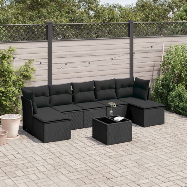 vidaXL Salon de jardin 8 pcs avec coussins noir r&eacute;sine tress&eacute;e