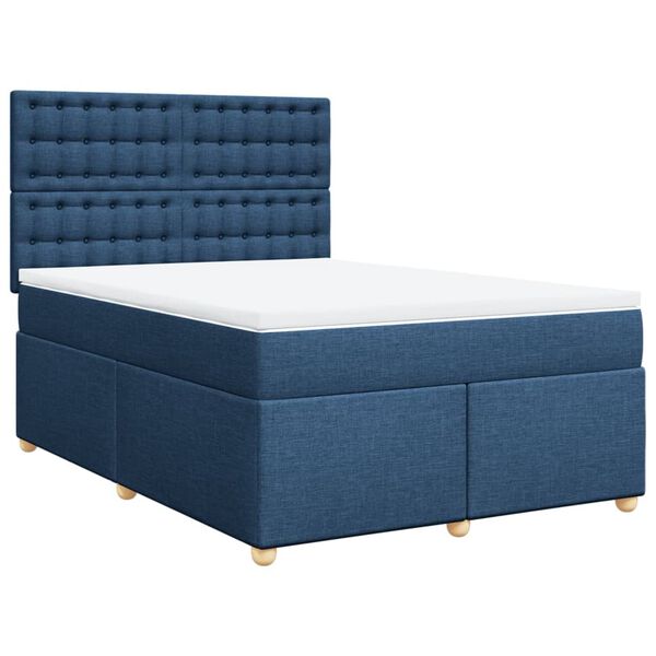 vidaXL Sommier &agrave; lattes de lit avec matelas Bleu 160x200 cm Tissu