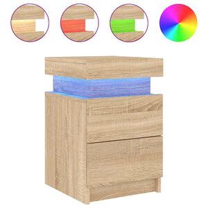 vidaXL Table de chevet avec lumi&egrave;res LED ch&ecirc;ne sonoma 35x39x55 cm