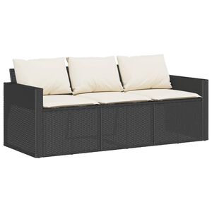 vidaXL Canap&eacute; de jardin avec coussins 3 places noir r&eacute;sine tress&eacute;e