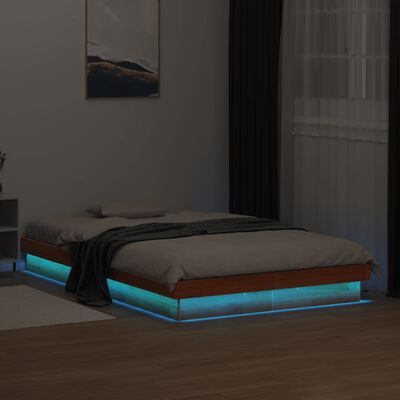 vidaXL Cadre de lit à LED cire marron 140x200 cm bois de pin massif