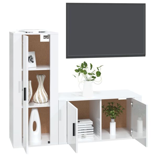 vidaXL Ensemble de meubles TV 2 pcs blanc brillant bois d'ingénierie